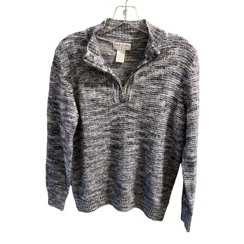 Drapes & Damons Quarter Zip Pullover Sweater Sz Mp Petite Blue White Knit Comfy - Picture 2 of 9